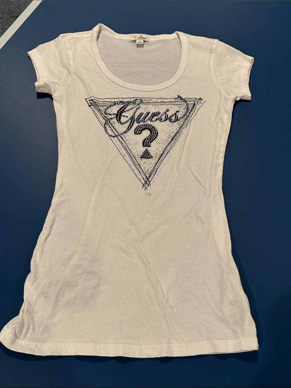 Guess White Short Sleeve Logo Tee with Black Print